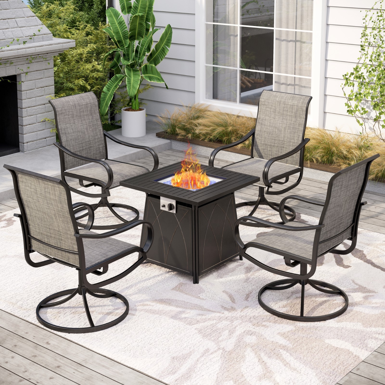 Kids Outdoor Dining Set - 5-Piece Patio Furniture Set with Fire