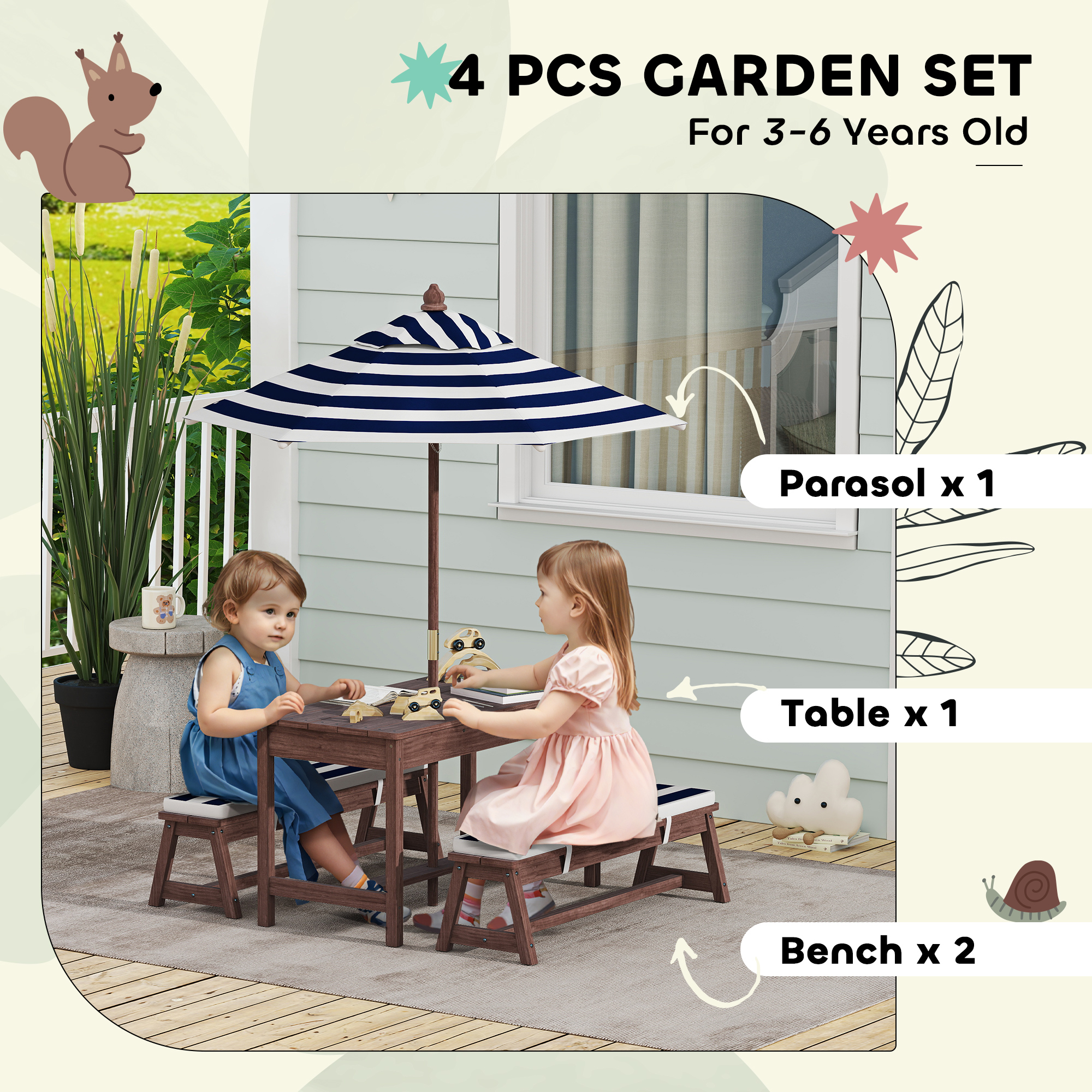 Kids Outdoor Bench With Umbrella - Kids Outdoor Wooden Picnic Table and