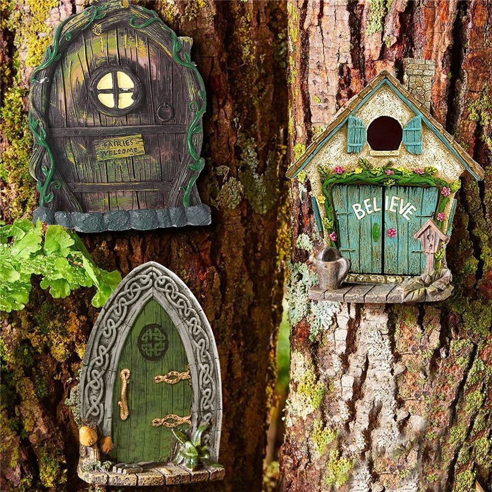 Kids Outdoor Fairy Garden - Engraved Design Wooden Miniature Fairy Gnome