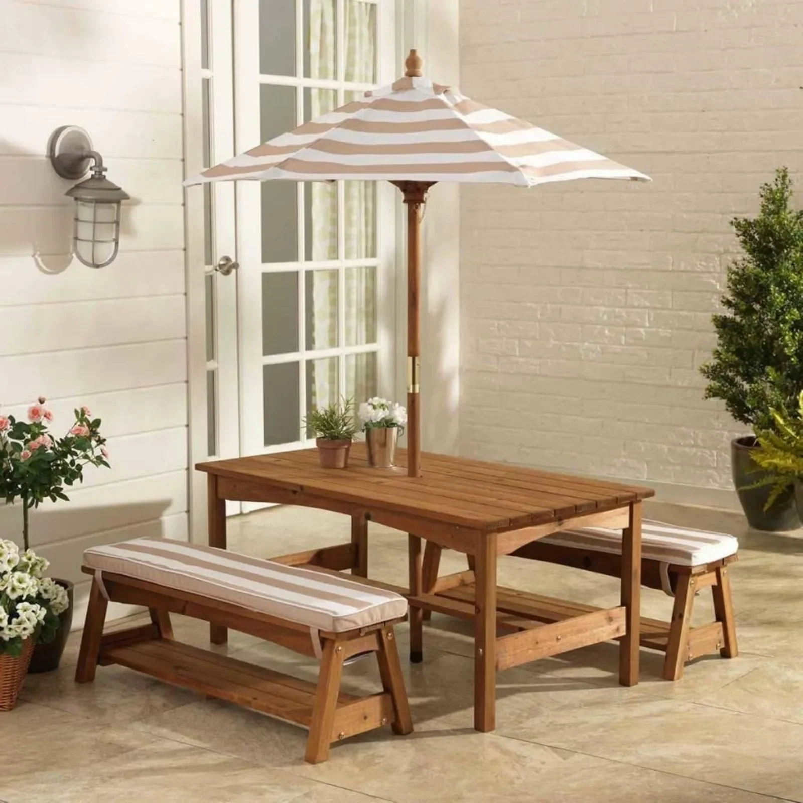 For Outdoor Wooden Table & Ben - Kids Outdoor Bench With Umbrella ulasan dan harga