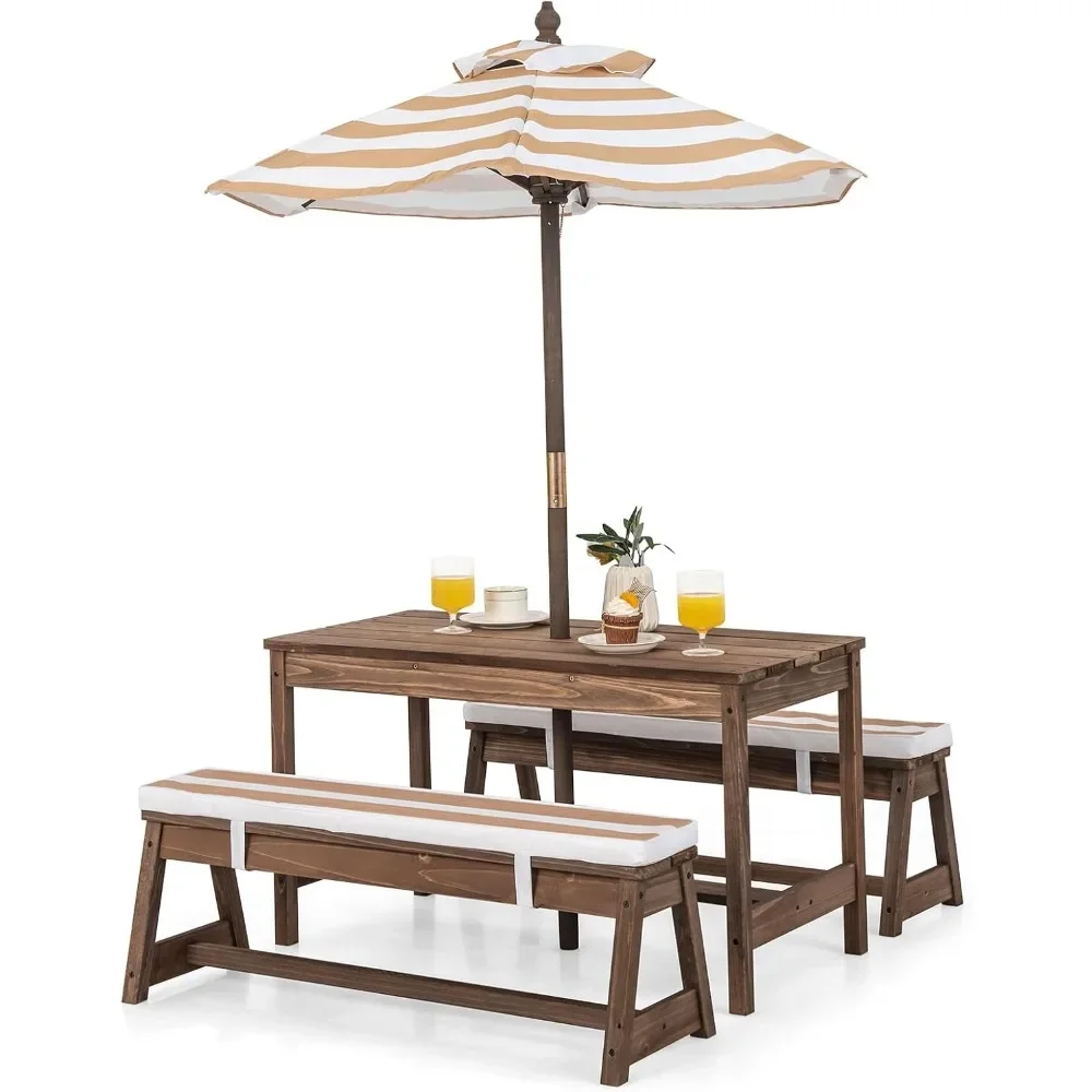 Kids Picnic Table, Outdoor Woo - Kids Outdoor Bench With Umbrella ulasan dan harga