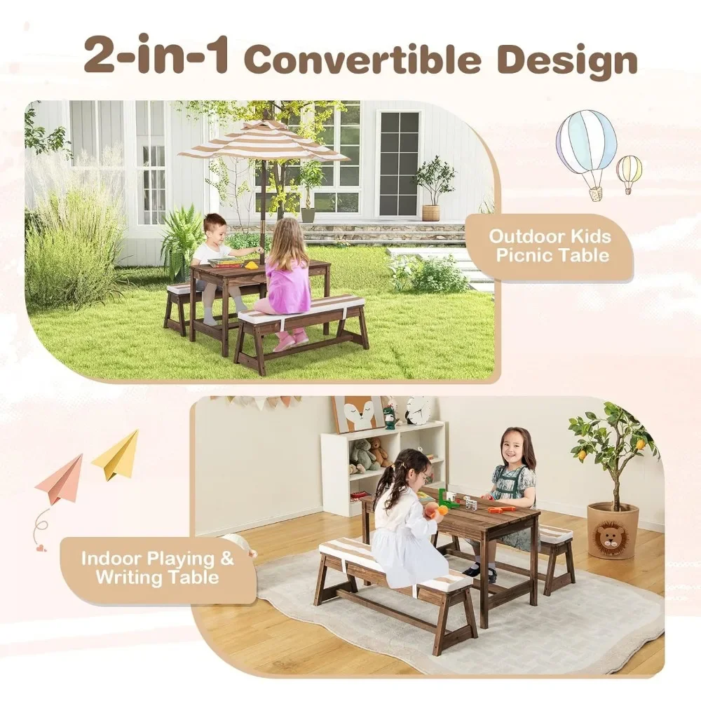 Kids Picnic Table, Outdoor Woo - Kids Outdoor Bench With Umbrella ulasan dan harga