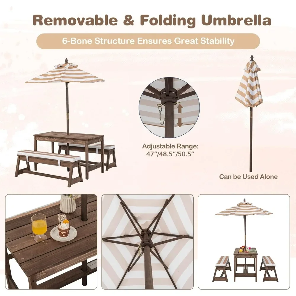 Kids Picnic Table, Outdoor Woo - Kids Outdoor Bench With Umbrella ulasan dan harga