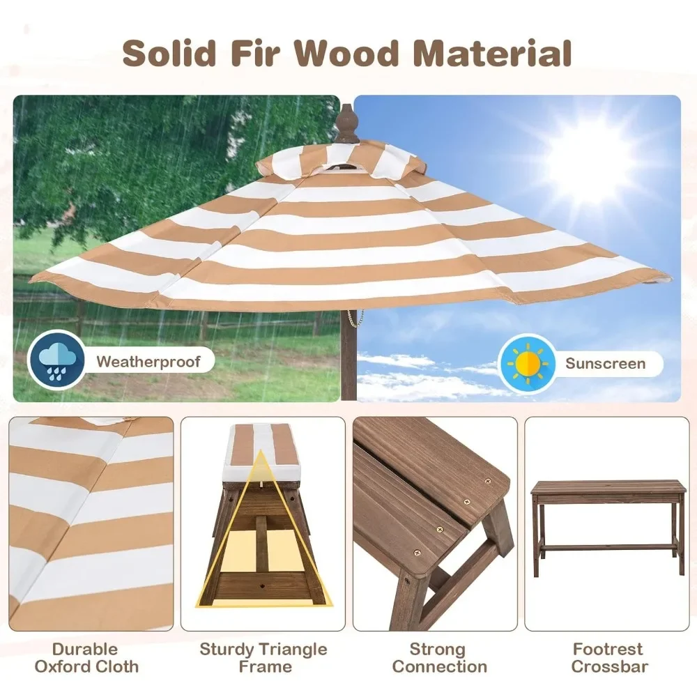 Kids Picnic Table, Outdoor Woo - Kids Outdoor Bench With Umbrella ulasan dan harga