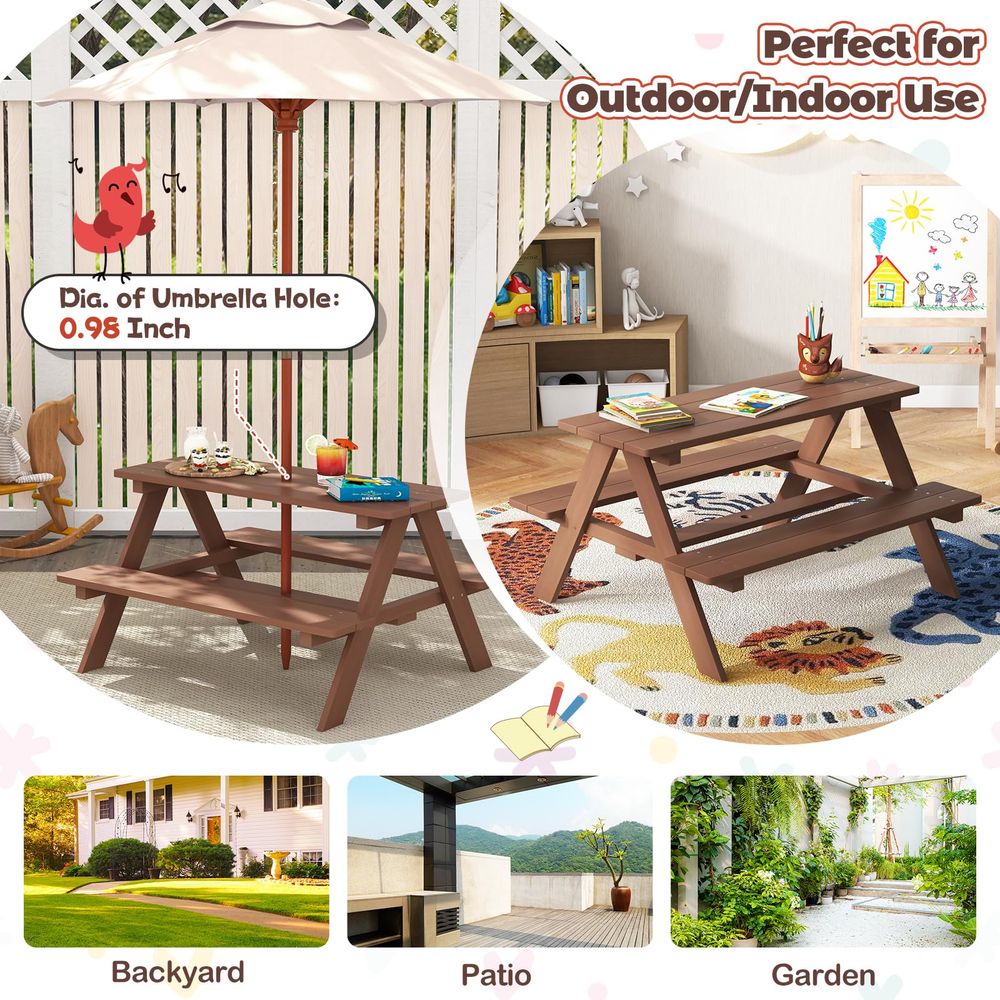 Kids Picnic Table, Toddler Out - Kids Outdoor Bench With Umbrella ulasan dan harga