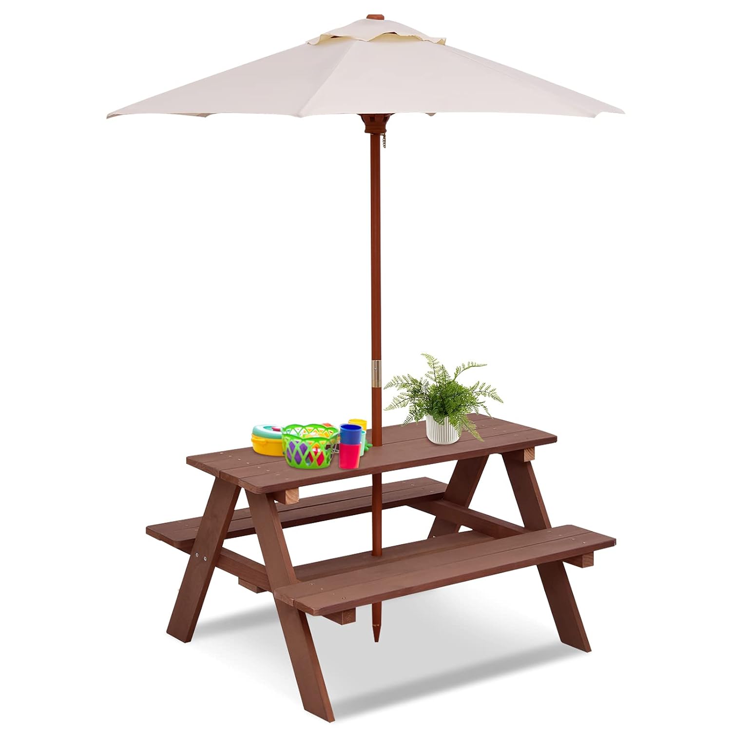 Kids Picnic Table, Outdoor Woo - Kids Outdoor Bench With Umbrella ulasan dan harga