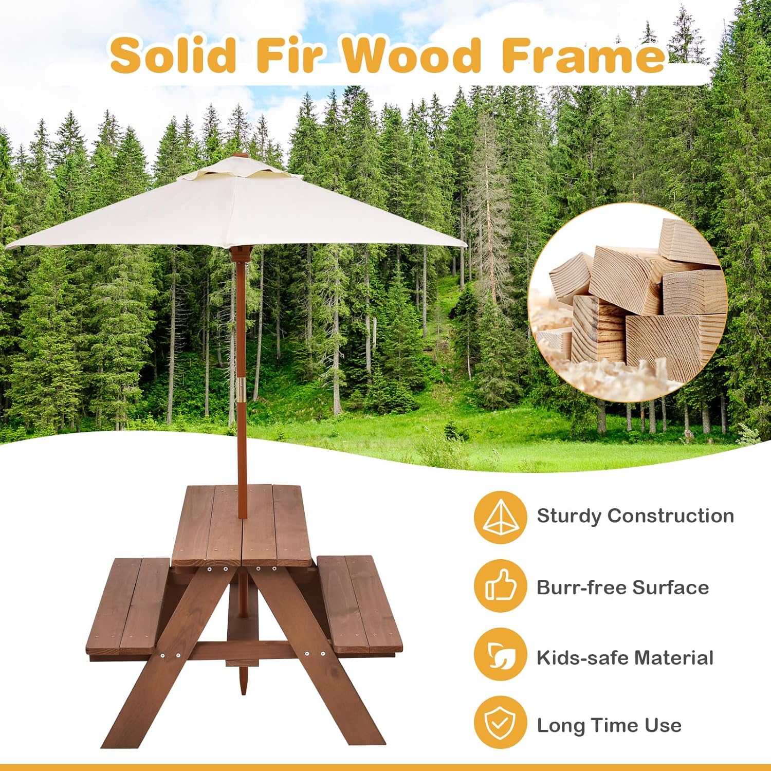 Kids Picnic Table, Outdoor Woo - Kids Outdoor Bench With Umbrella ulasan dan harga