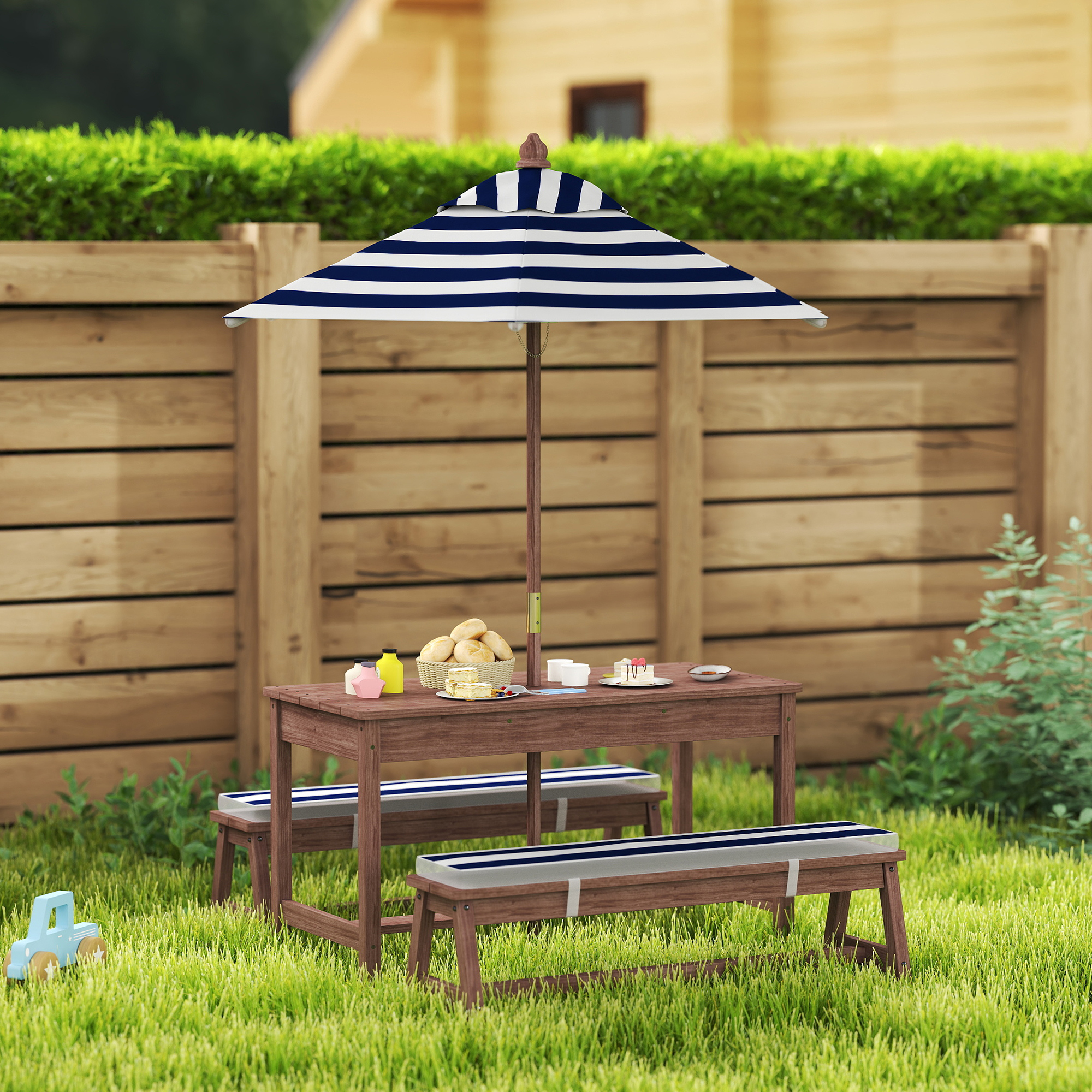 Kids Outdoor Wooden Picnic Tab - Kids Outdoor Bench With Umbrella ulasan dan harga