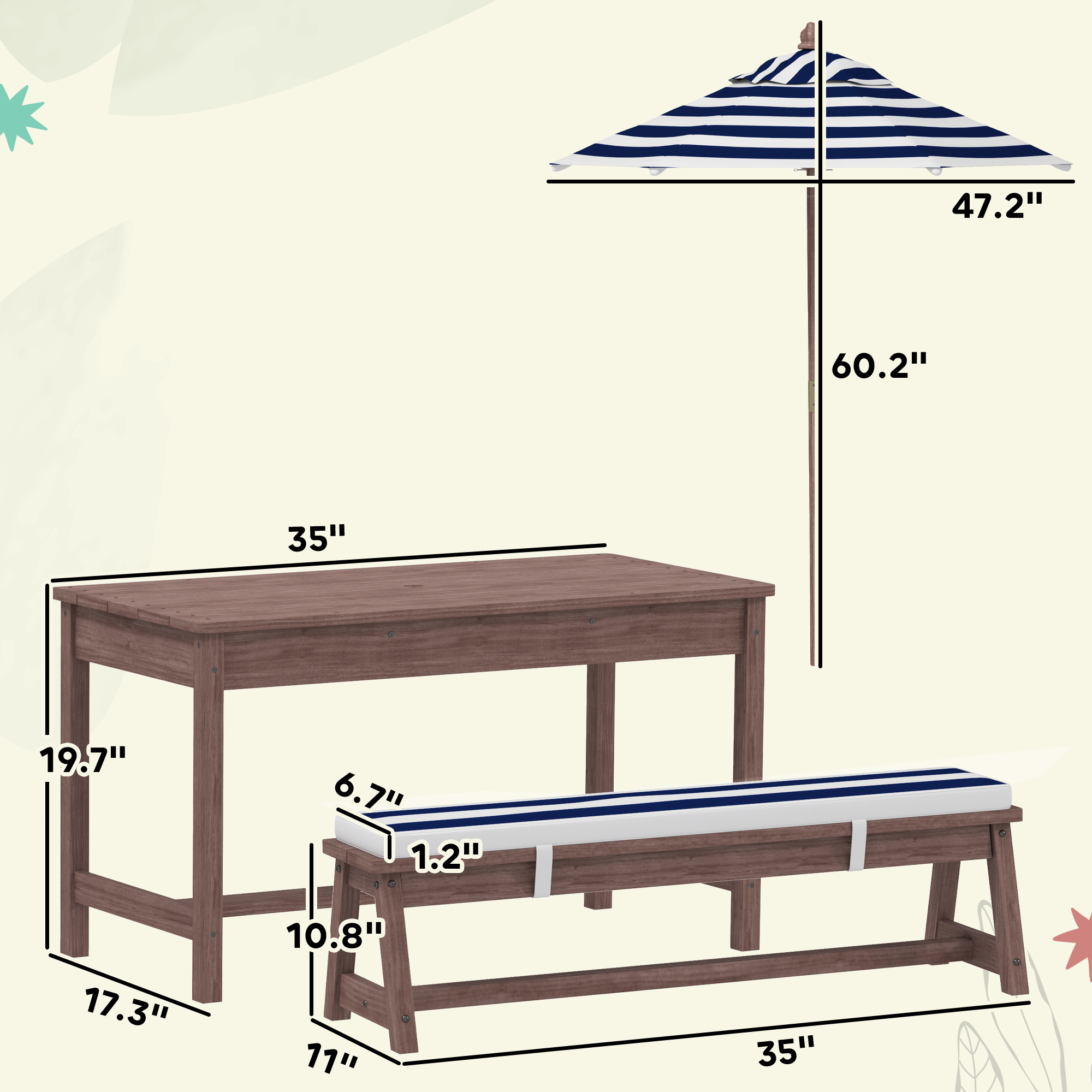 Kids Outdoor Wooden Picnic Tab - Kids Outdoor Bench With Umbrella ulasan dan harga