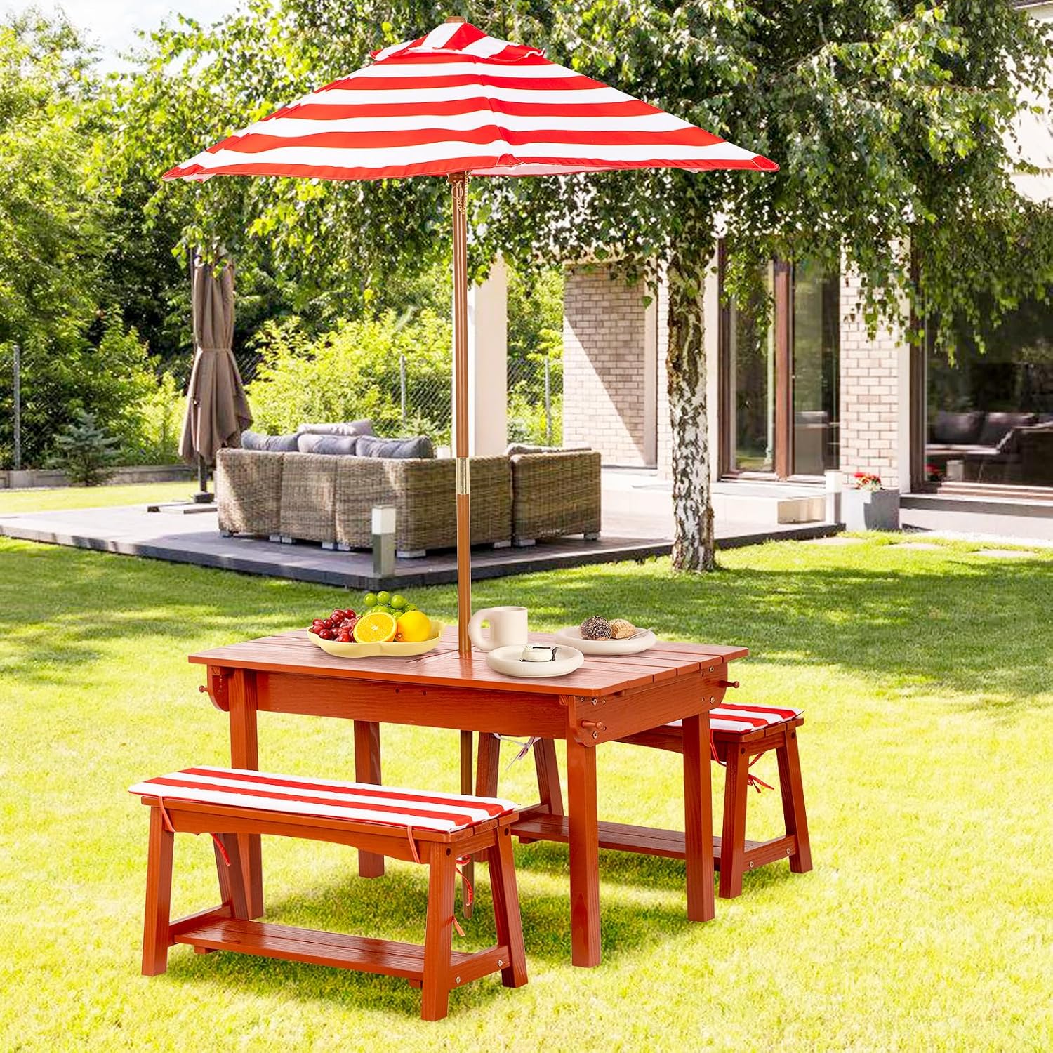 Kids Picnic Table with Umbrell - Kids Outdoor Bench With Umbrella ulasan dan harga