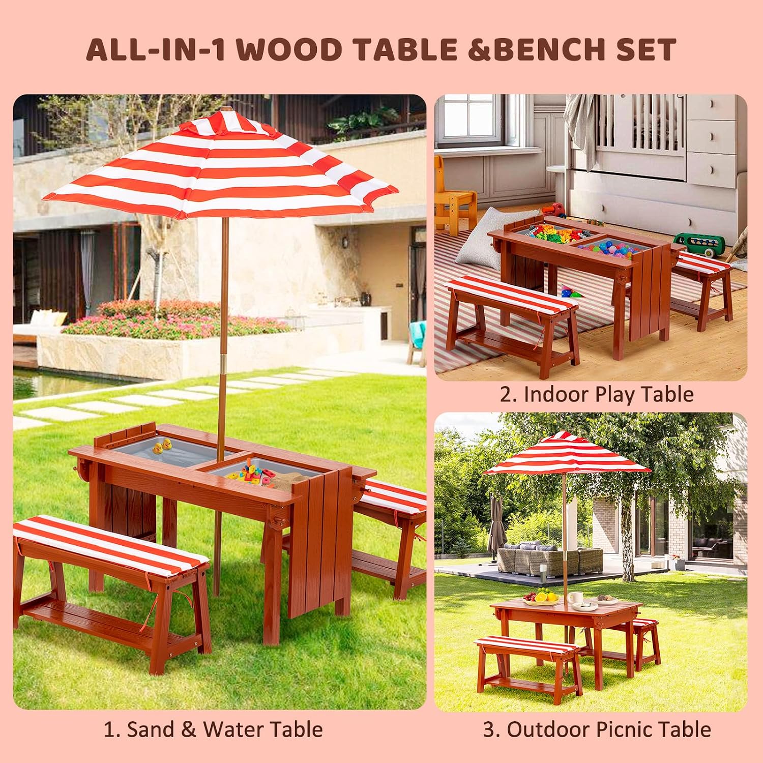 Kids Picnic Table with Umbrell - Kids Outdoor Bench With Umbrella ulasan dan harga