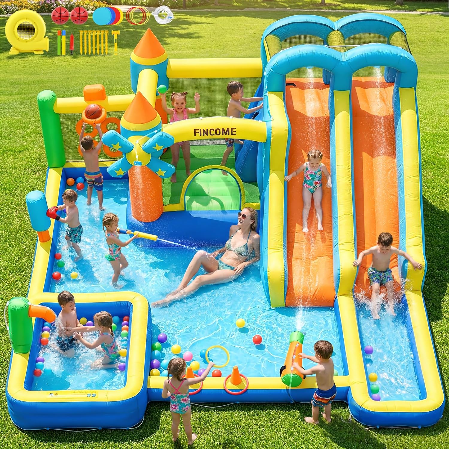 10-in-1 Inflatable Bouncy Cast - Kids Outdoor Water Slide ulasan dan harga
