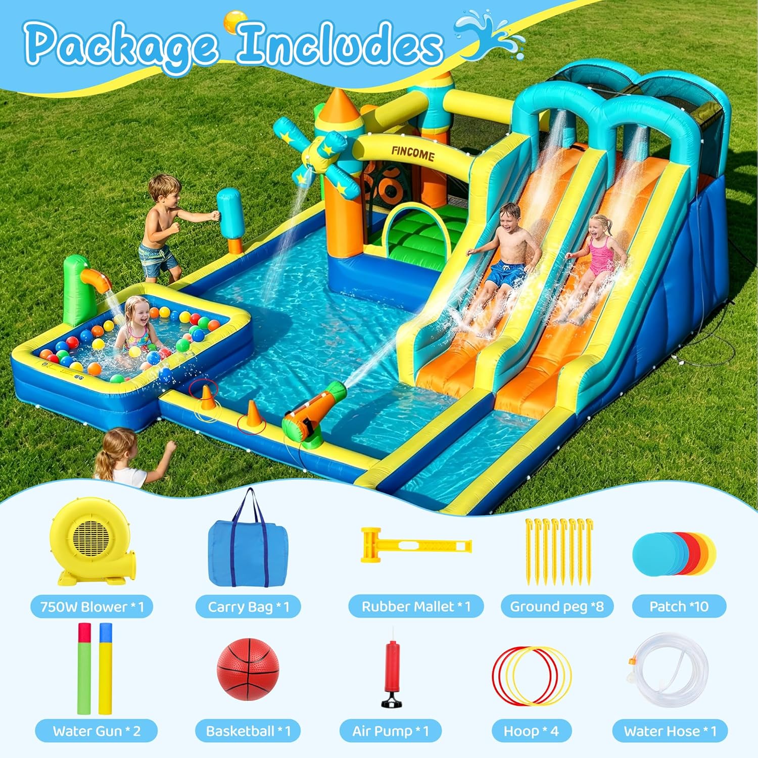 10-in-1 Inflatable Bouncy Cast - Kids Outdoor Water Slide ulasan dan harga