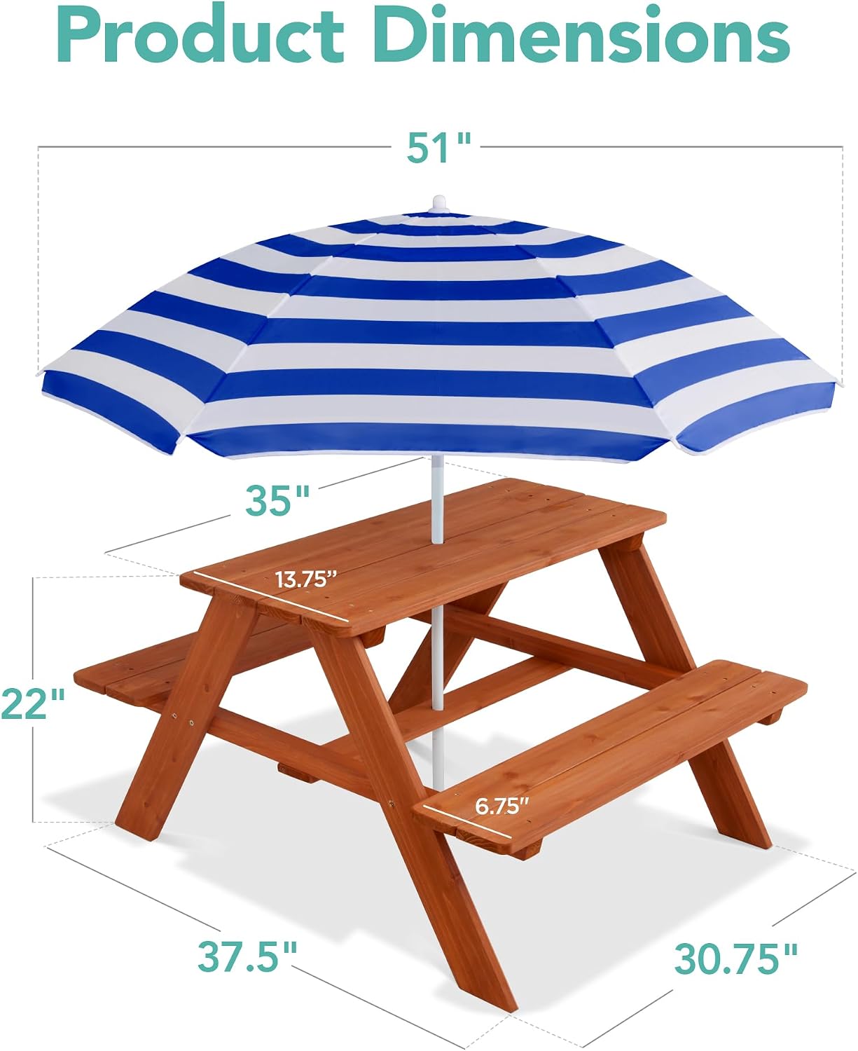 Wooden Kids Picnic Table with  - Kids Outdoor Bench With Umbrella ulasan dan harga