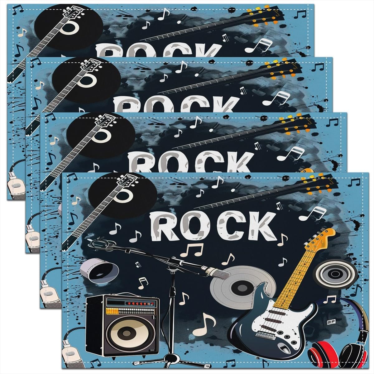 Rock Music Placemats Set of 4  - Kids Outdoor Dining Set ulasan dan harga