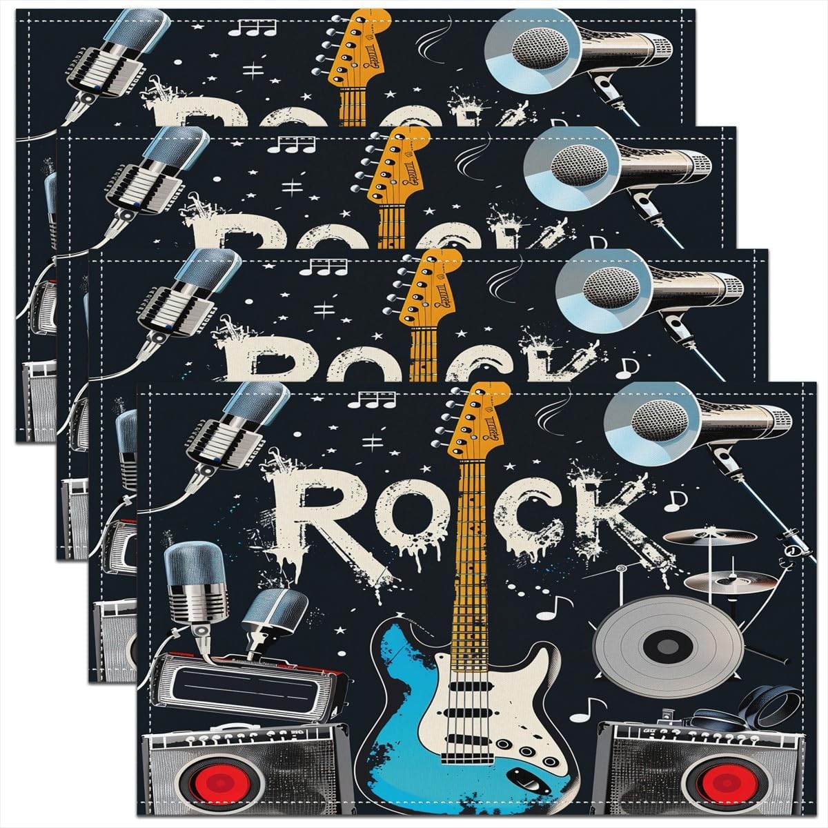 Rock Music Placemats Set of 4  - Kids Outdoor Dining Set ulasan dan harga