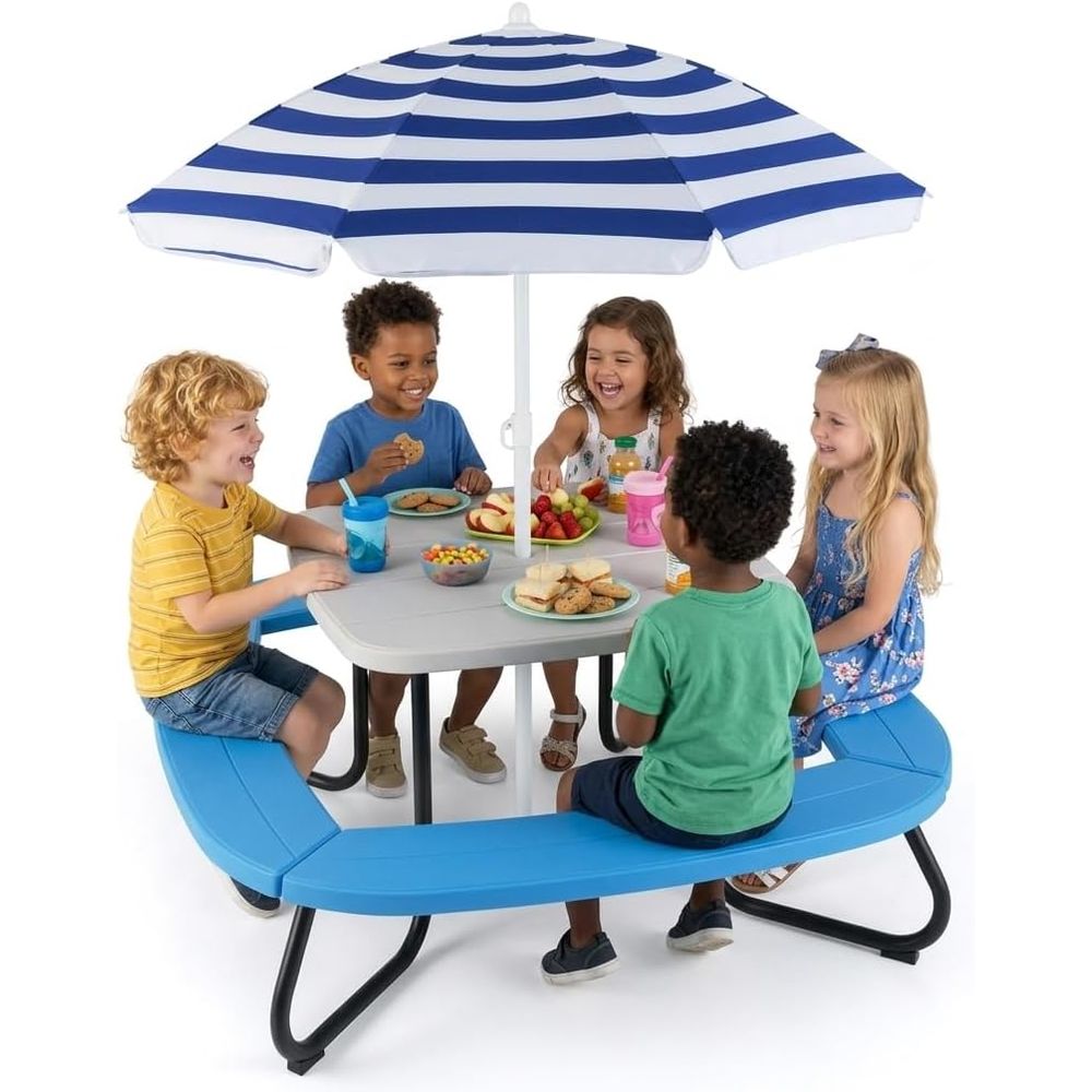Kids Picnic Table, 8 Person Ki - Kids Outdoor Bench With Umbrella ulasan dan harga