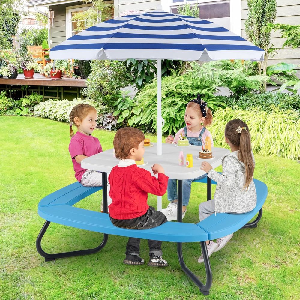 Kids Picnic Table, 8 Person Ki - Kids Outdoor Bench With Umbrella ulasan dan harga