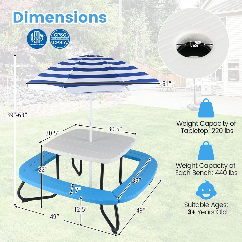 Kids Picnic Table, 8 Person Ki - Kids Outdoor Bench With Umbrella ulasan dan harga