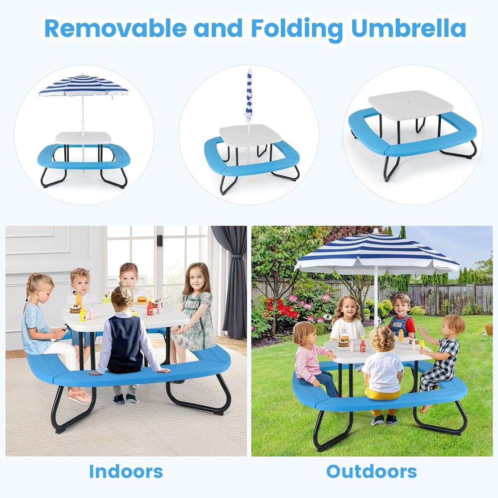 Kids Picnic Table, 8 Person Ki - Kids Outdoor Bench With Umbrella ulasan dan harga