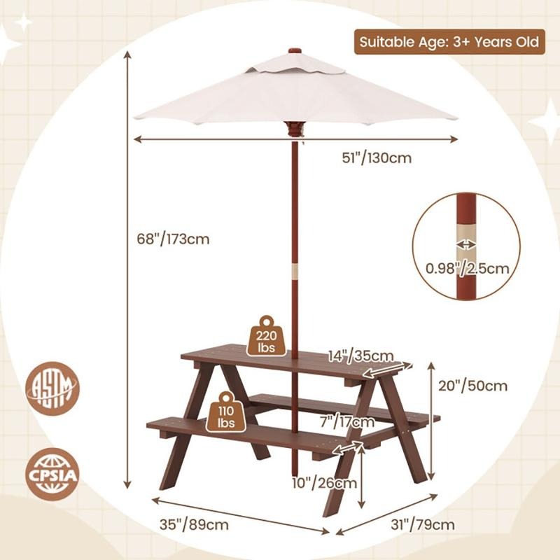 Outdoor 4-Seat Kids Picnic Tab - Kids Outdoor Bench With Umbrella ulasan dan harga