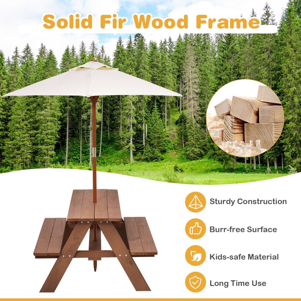 Kids Picnic Table, Outdoor Woo - Kids Outdoor Bench With Umbrella ulasan dan harga