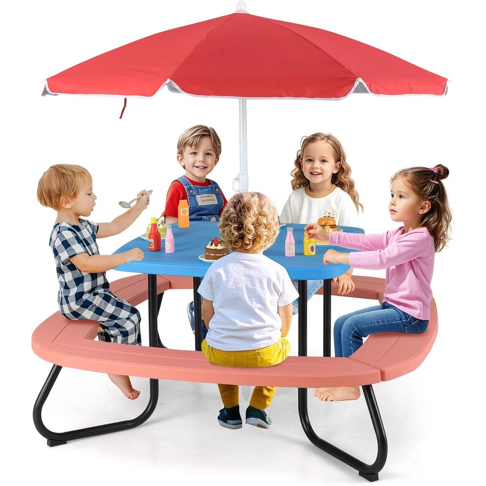 Kids Picnic Table, 8 Person To - Kids Outdoor Bench With Umbrella ulasan dan harga