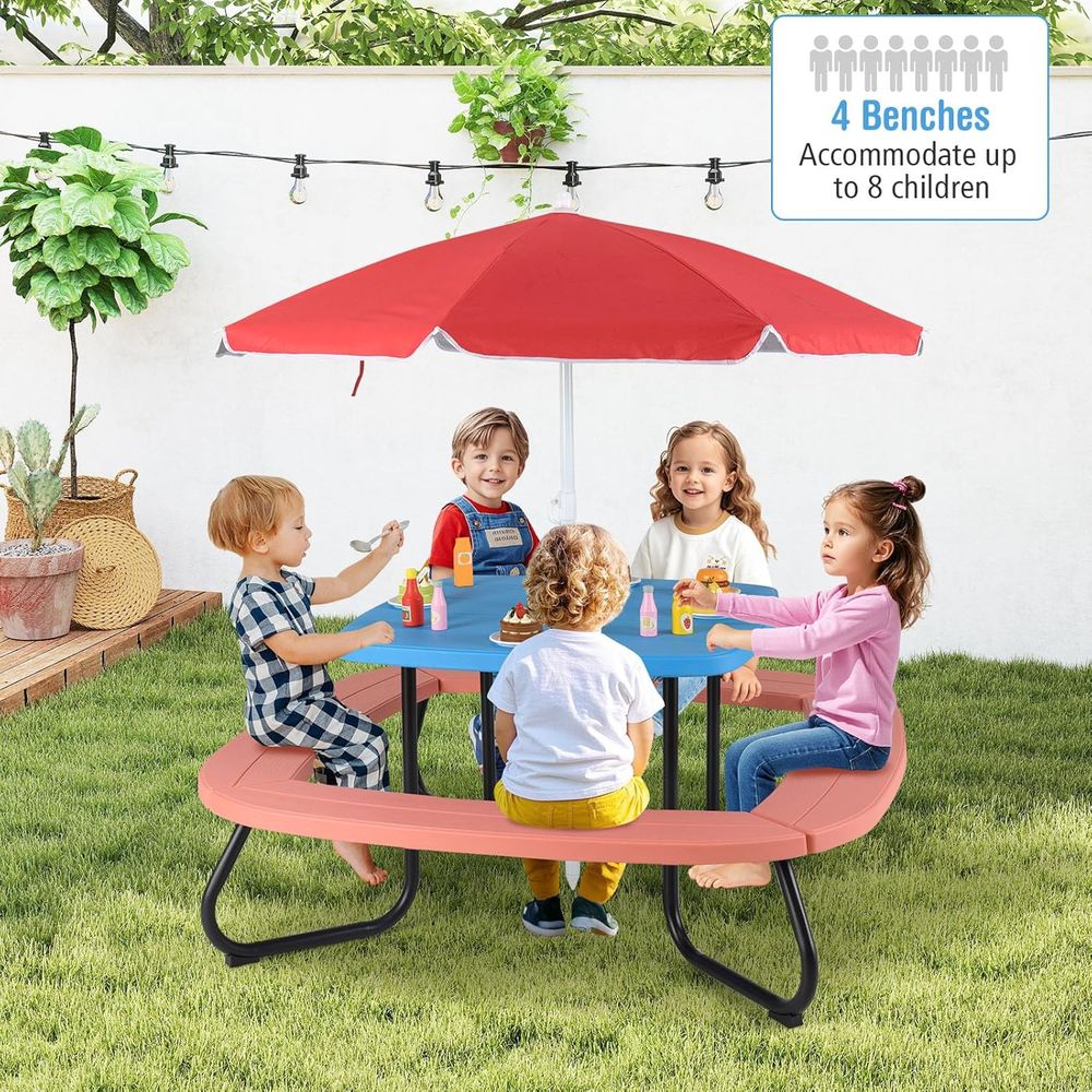 Kids Picnic Table, 8 Person To - Kids Outdoor Bench With Umbrella ulasan dan harga