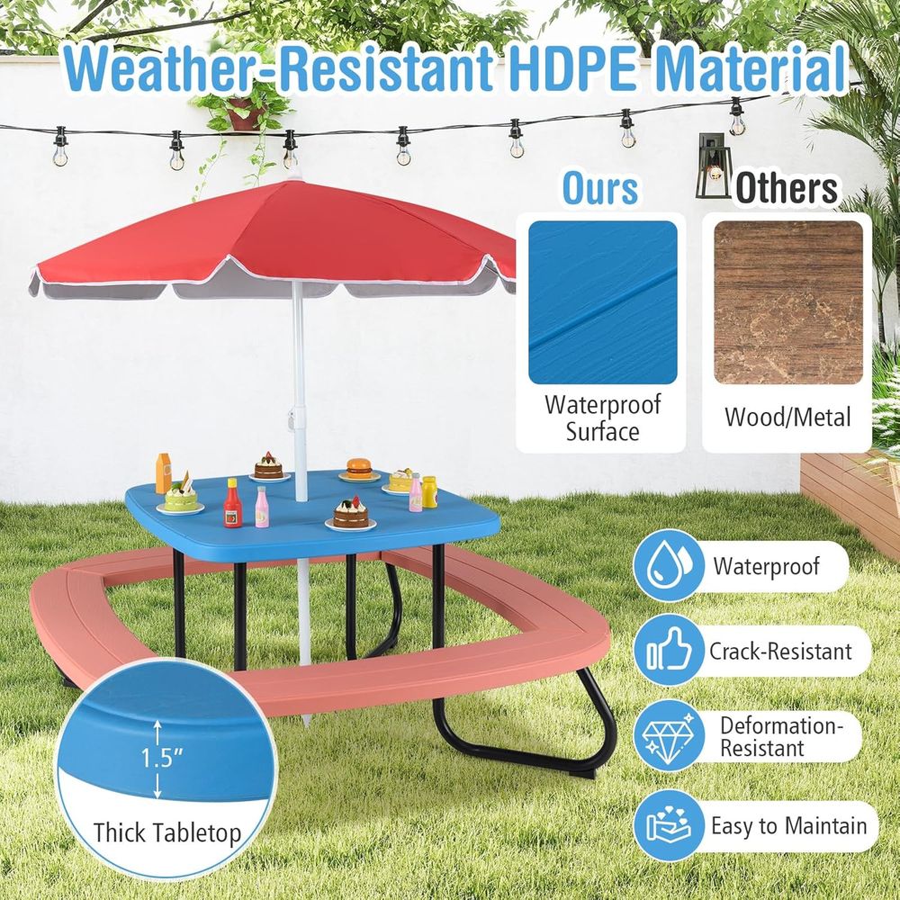Kids Picnic Table, 8 Person To - Kids Outdoor Bench With Umbrella ulasan dan harga