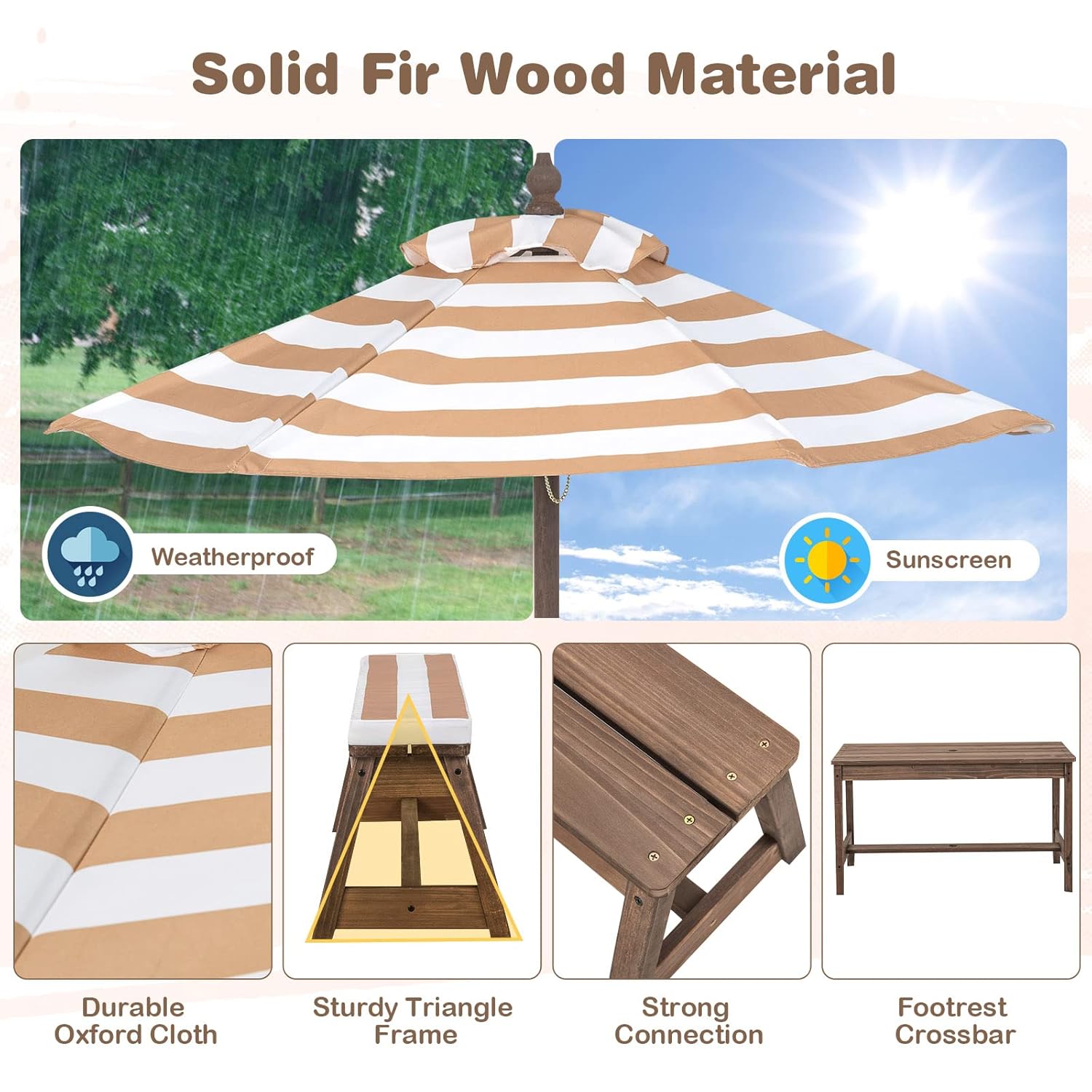 Kids Picnic Table, Outdoor Woo - Kids Outdoor Bench With Umbrella ulasan dan harga