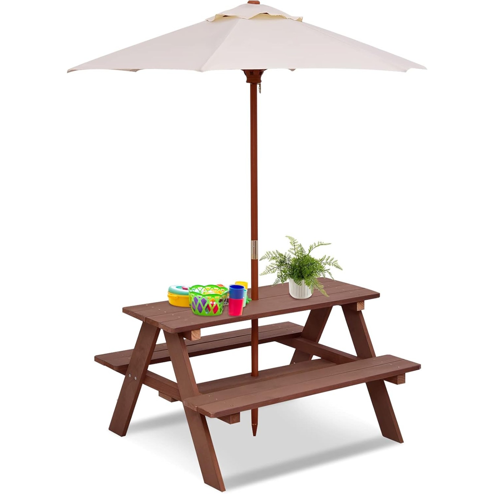 Kids Picnic Table, Outdoor Woo - Kids Outdoor Bench With Umbrella ulasan dan harga