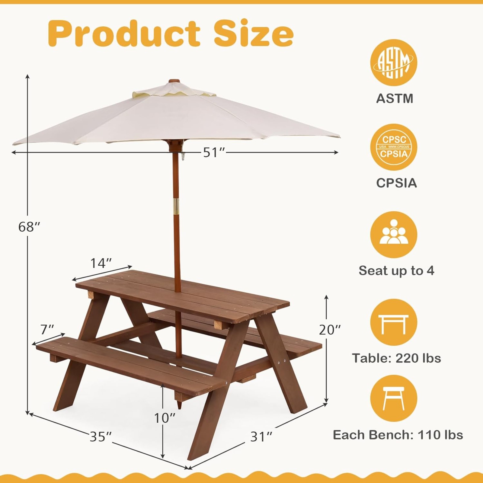 Kids Picnic Table, Outdoor Woo - Kids Outdoor Bench With Umbrella ulasan dan harga