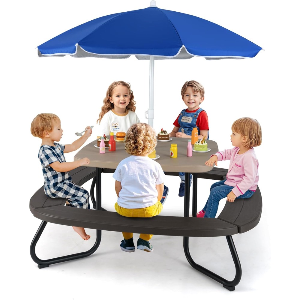 Kids Outdoor Picnic Table with - Kids Outdoor Bench With Umbrella ulasan dan harga