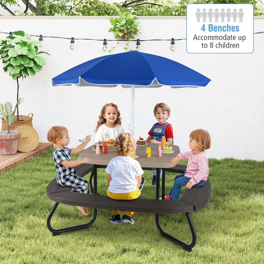 Kids Outdoor Picnic Table with - Kids Outdoor Bench With Umbrella ulasan dan harga