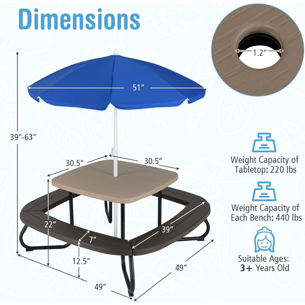 Kids Outdoor Picnic Table with - Kids Outdoor Bench With Umbrella ulasan dan harga