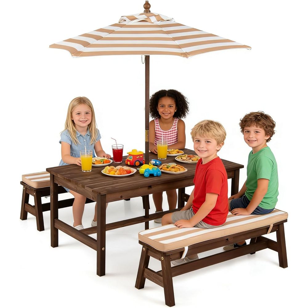 Kids Picnic Table, Large 42“x  - Kids Outdoor Bench With Umbrella ulasan dan harga