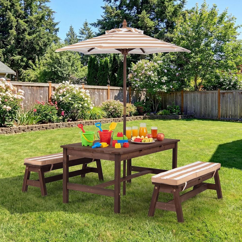 Kids Picnic Table, Large 42“x  - Kids Outdoor Bench With Umbrella ulasan dan harga