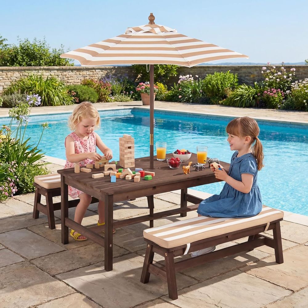 Kids Picnic Table, Large 42“x  - Kids Outdoor Bench With Umbrella ulasan dan harga