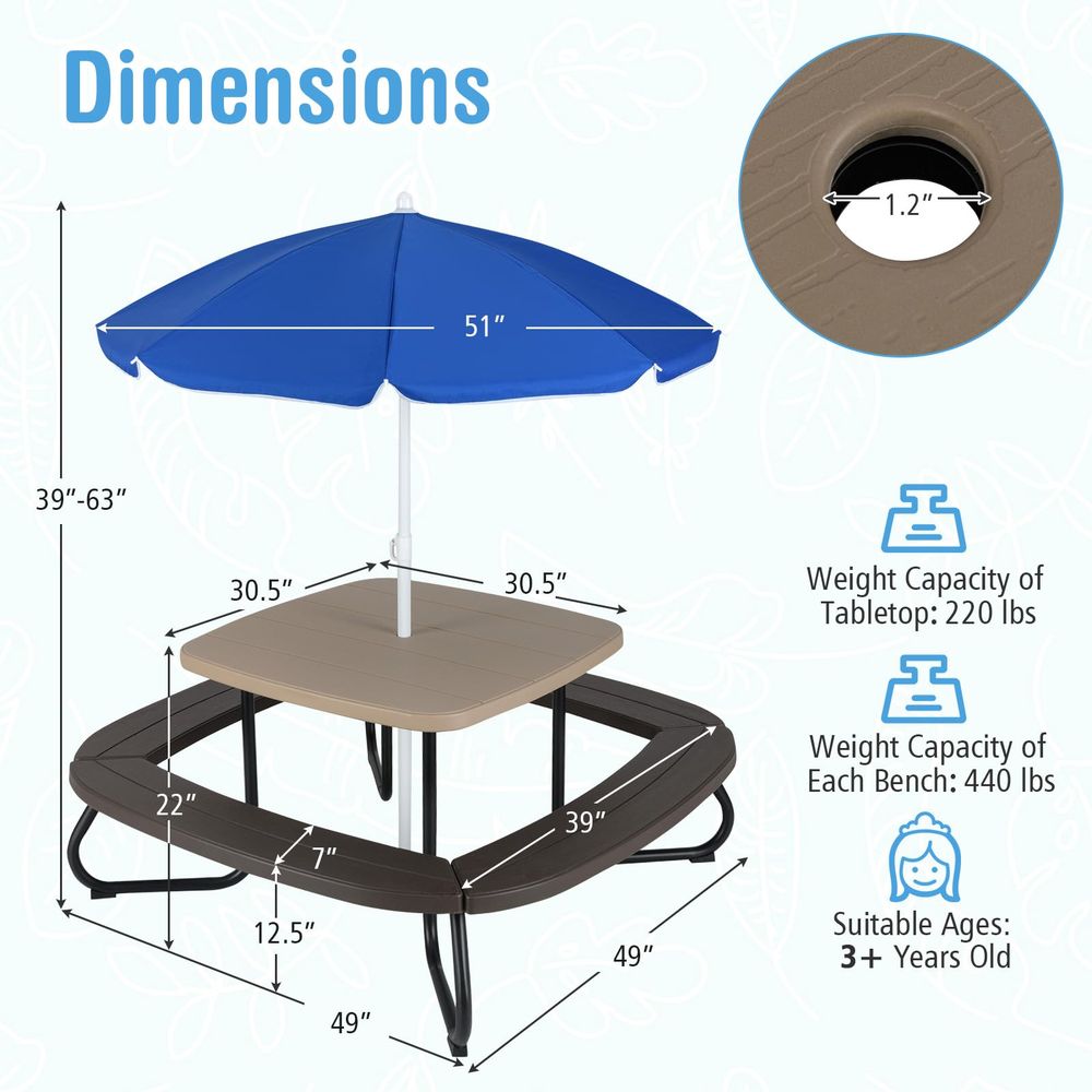JOY Kids Picnic Table, 8 Perso - Kids Outdoor Bench With Umbrella ulasan dan harga