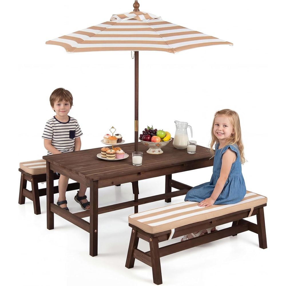 Kids Picnic Table, ir Wood Tod - Kids Outdoor Bench With Umbrella ulasan dan harga
