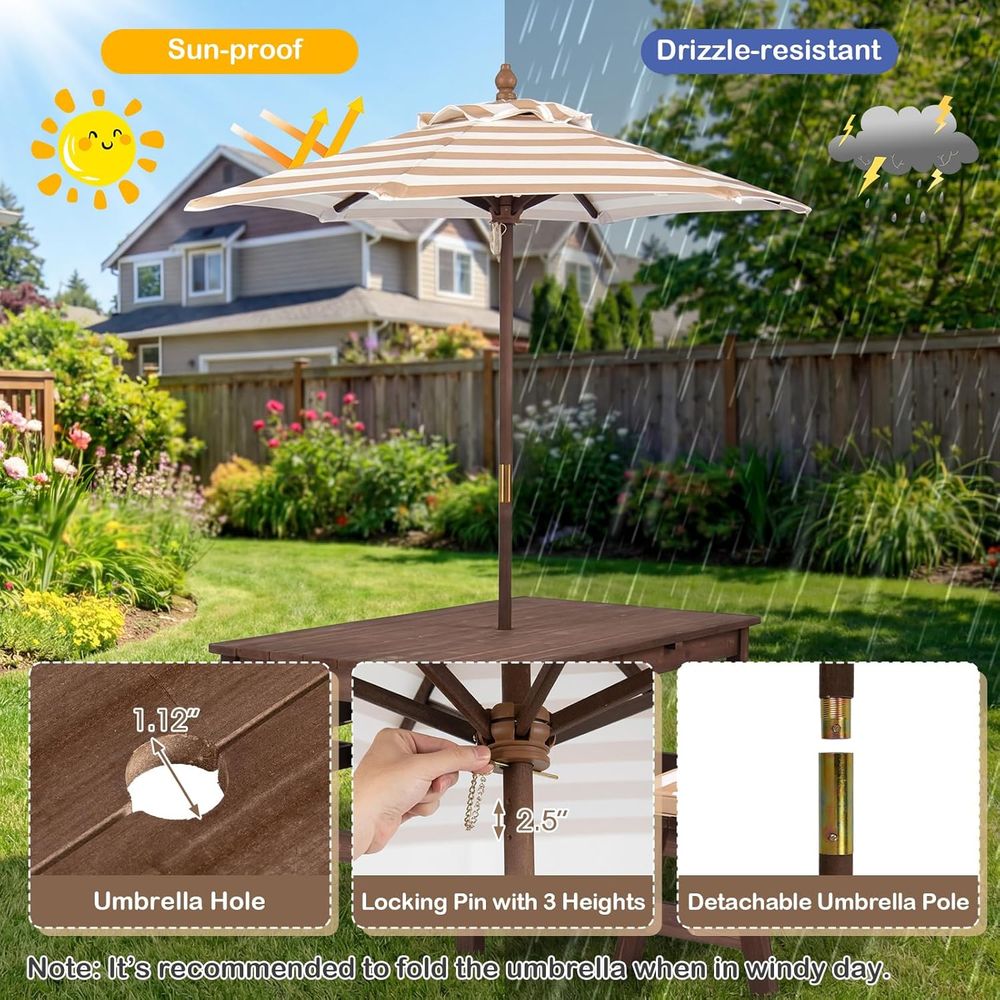 Kids Picnic Table, ir Wood Tod - Kids Outdoor Bench With Umbrella ulasan dan harga