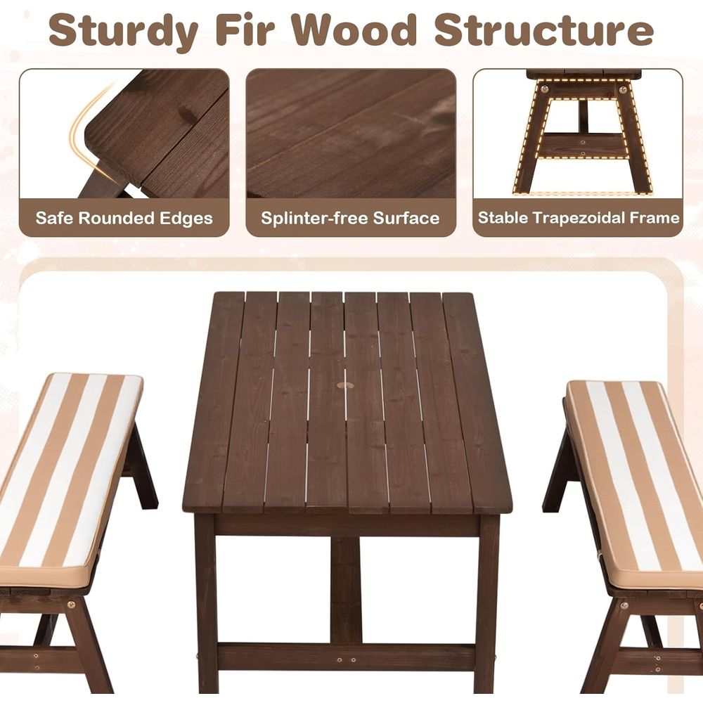 Kids Picnic Table, ir Wood Tod - Kids Outdoor Bench With Umbrella ulasan dan harga
