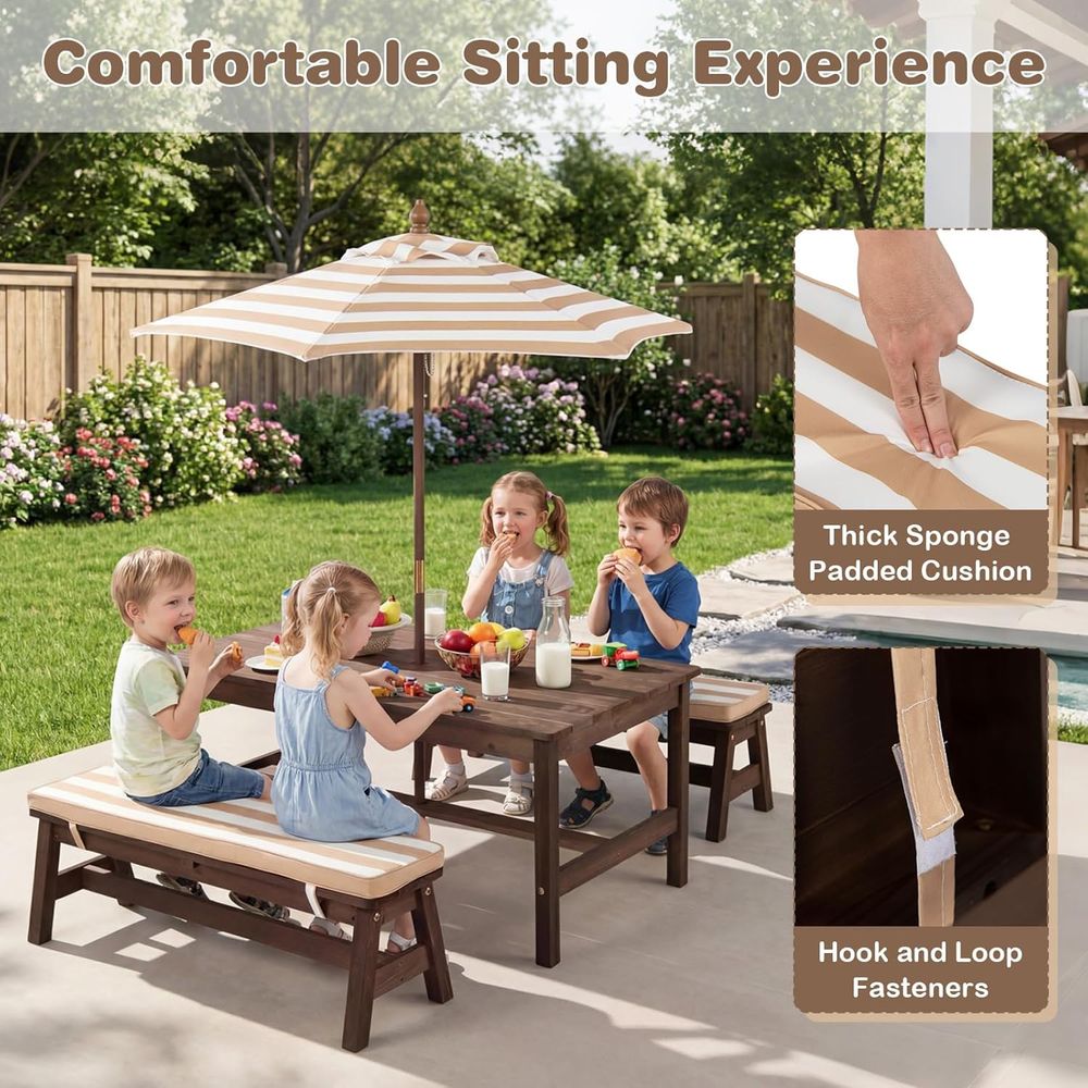 Kids Picnic Table, ir Wood Tod - Kids Outdoor Bench With Umbrella ulasan dan harga