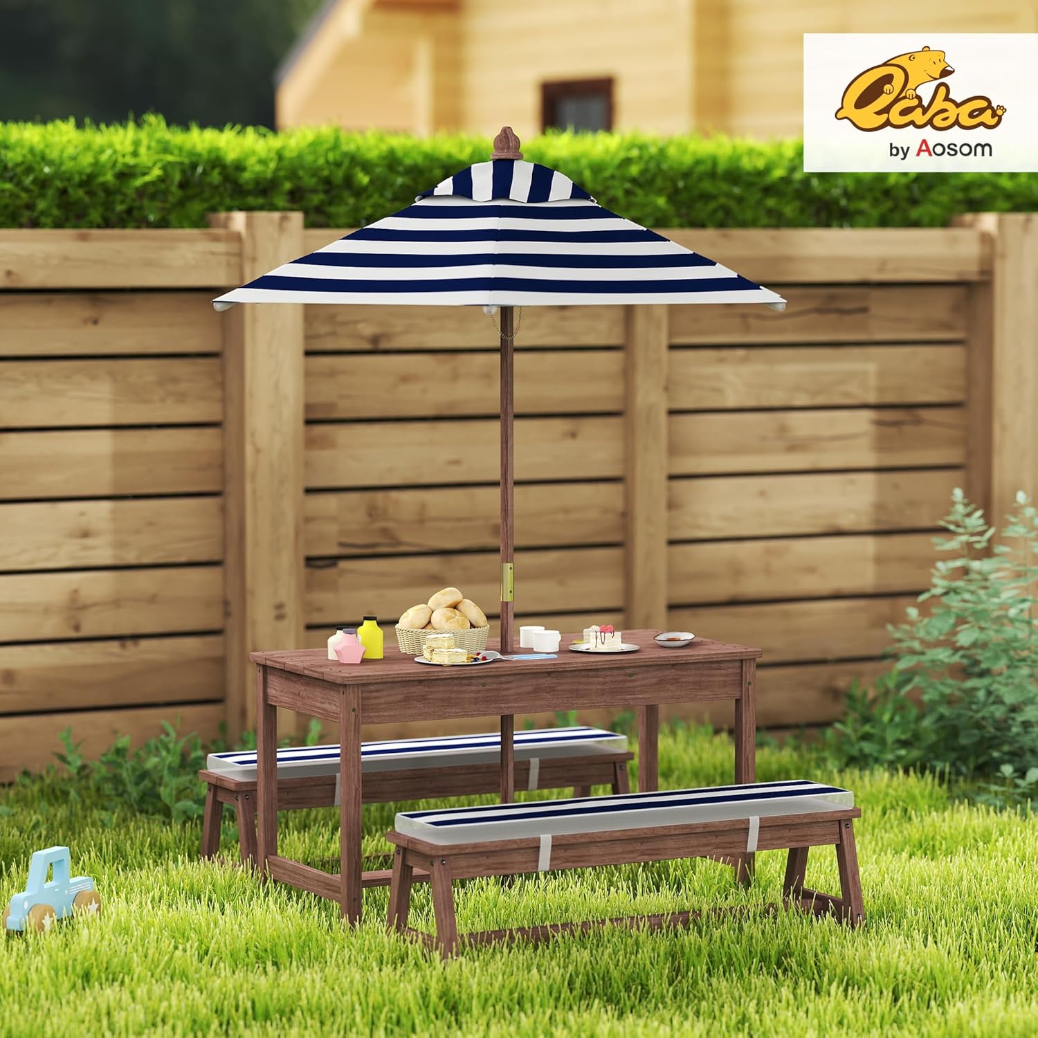 Wooden Kids Picnic Table & Ben - Kids Outdoor Bench With Umbrella ulasan dan harga