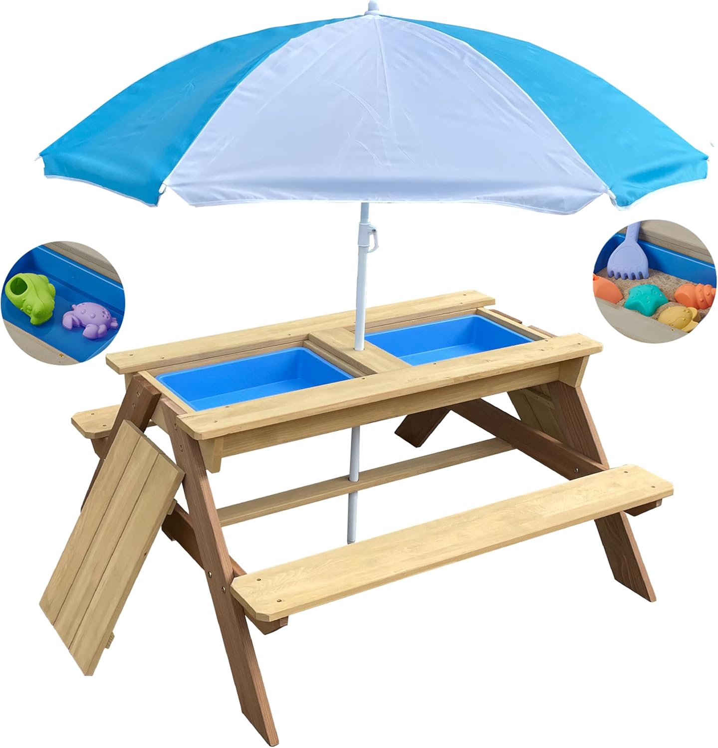 Kids 3-in-1 Sand Water Activit - Kids Outdoor Bench With Umbrella ulasan dan harga