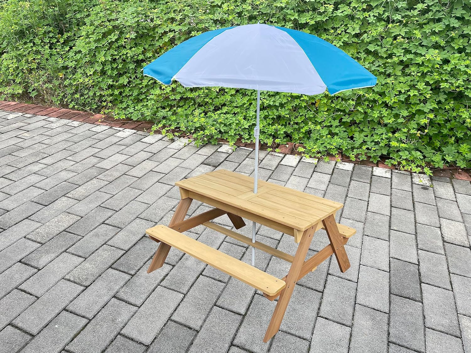 Kids 3-in-1 Sand Water Activit - Kids Outdoor Bench With Umbrella ulasan dan harga