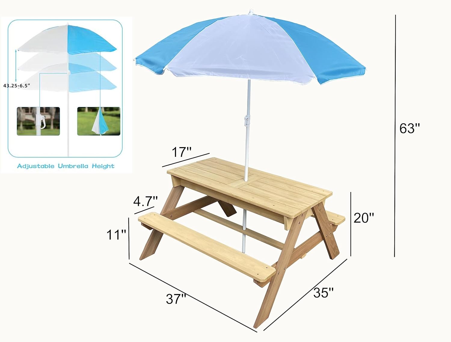 Kids 3-in-1 Sand Water Activit - Kids Outdoor Bench With Umbrella ulasan dan harga
