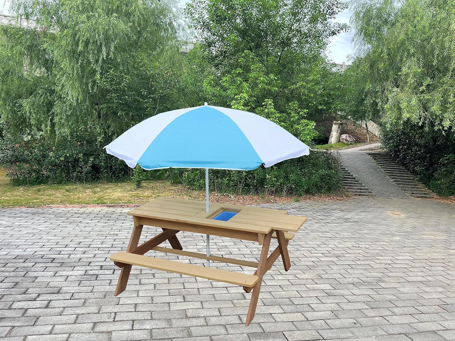 Kids 3-in-1 Sand Water Activit - Kids Outdoor Bench With Umbrella ulasan dan harga